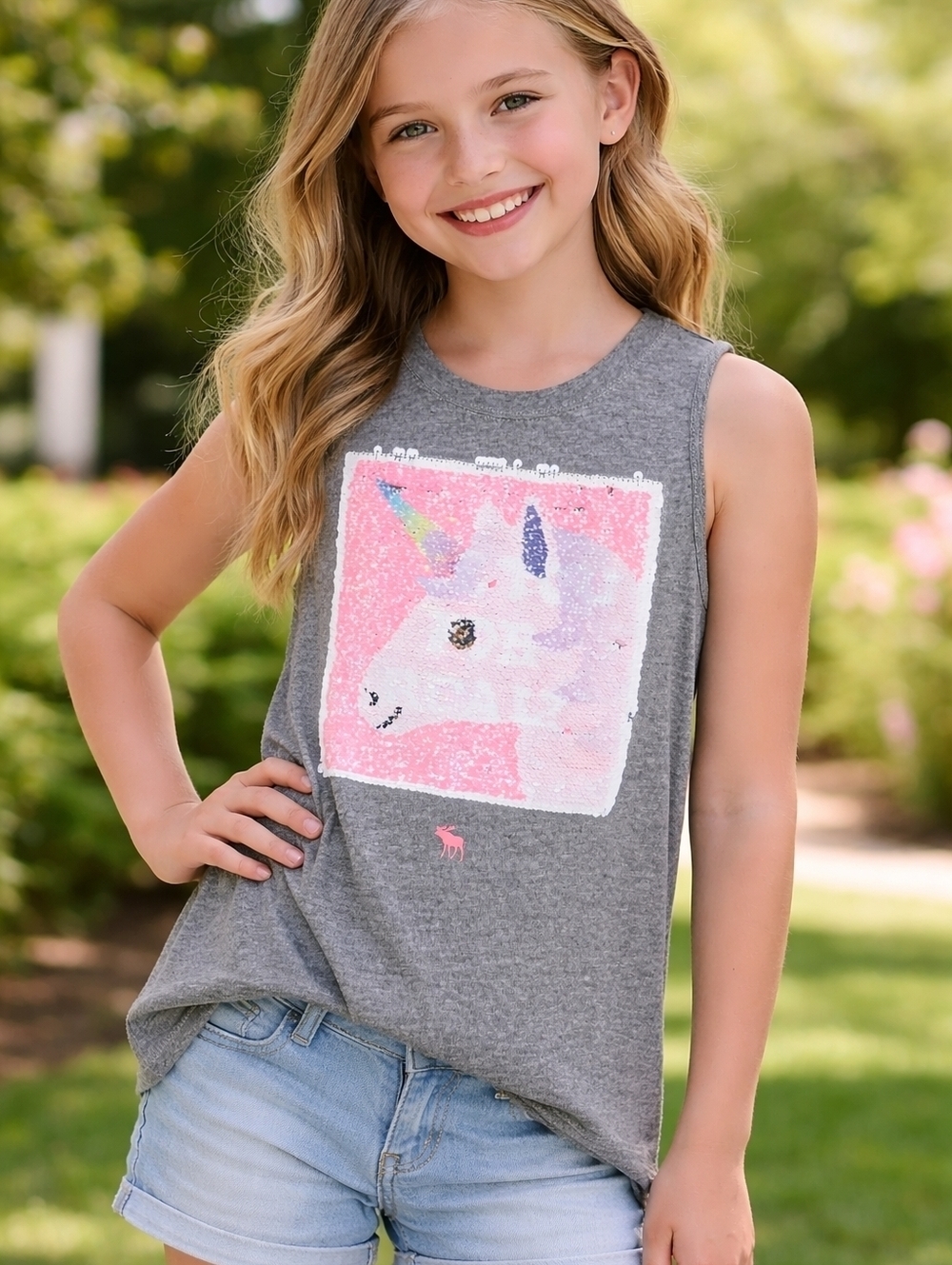 Abercrombie Kids Bundle Girls Sequin Tops Unicorn Tank + Minnie Tee Size 9/10